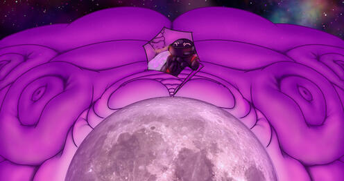 Art of two of my OCs, Rei and Reiji, feasting on the moon